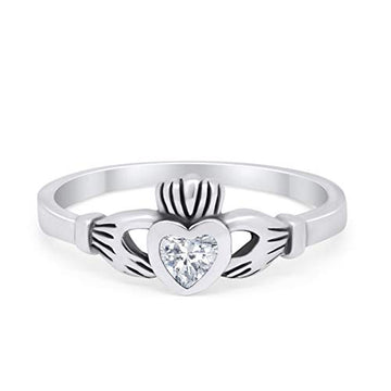 Irish Claddagh Heart Promise Ring Simulated CZ 925 Sterling Silver